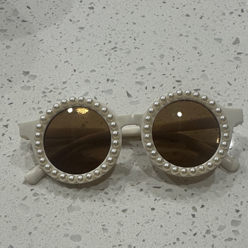 Kids Pearl-Embellished Round Sunglasses - Cream